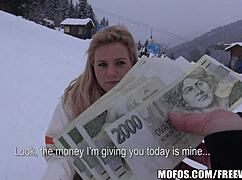 that busty skier strips and fucks for cash at the lodge