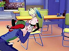 harley quinn feels horny during blowjob and handjob leading to cumshot