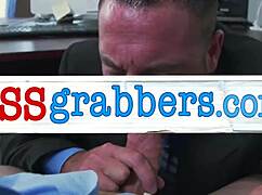 Detailed gay hardcore sex on desk in office uniform after donuts delivery.