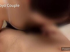 Wife cosplays in school swimsuit for young man, undresses wet costume intensely