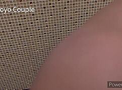 Wife cosplays in school swimsuit for young man, undresses wet costume intensely