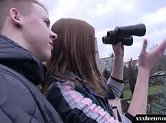 teen 18+ redhead gets missionary blowjob and pussy play in suggestive scene