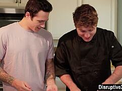 A closeted guy seduces his cooking instructor in the kitchen