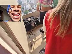 intense threesome on the balcony with caah kabulosa joining the couple for hardcore interracial fun