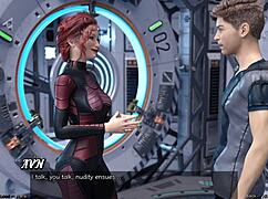 In stranded in space 95, the cute asian scientist milf with big boobs holds hands in her outfit during this 3d hentai adventure