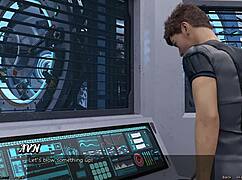 In stranded in space 95, the cute asian scientist milf with big boobs holds hands in her outfit during this 3d hentai adventure