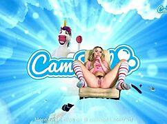 petite blonde teen fingers wet hairy pussy with dildo on webcam, cumming hard