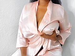 Chubby ebony lesbian dirty talks while fingering for cum