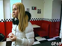 Two Hunks Ravish Petite Teen with Sloppy Blowjob and Fucking