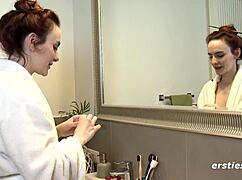 German Babe Claudia Uses Dildo in Shower with Shaved Pussy