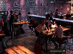 Fashion business hires at bar in episode 1, scene 60.