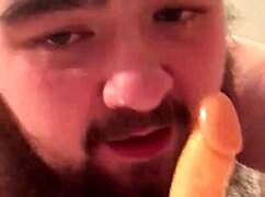 i feel so excited watching this young gay chub suck and ride a dildo passionately