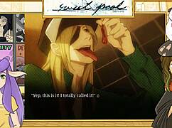 Detailed uncensored pool yaoi game scene with muscular Japanese bodybuilders.