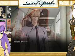 Detailed uncensored pool yaoi game scene with muscular Japanese bodybuilders.