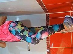 Pee And Dildo Masturbation In Gym Shower!