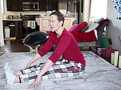 yoga lesson with brunette babe focusing on poses and flexibility in a private session