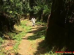 Is the world ending? Ebony teen housewife fucks reverend in the bush!