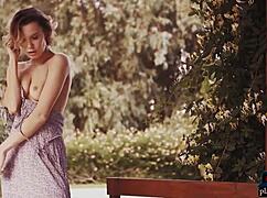 Russian milf strips naked in nature