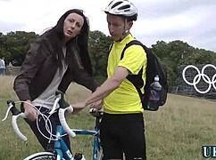 British woman in heels and stockings outdoors looks classy