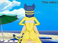 Ankha From Animal Crossing Fucked Roughly On Beach