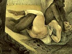 these vintage erotic drawings feature interracial scenes in anime style