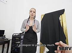 Old Brunette RIDES in Shop Cuckold Scene