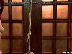 Blonde massuse whipped in tight bondage