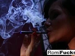 Romi Rain dildos herself with big tits bouncing!