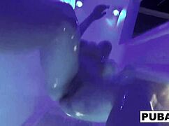 sexy blonde wrestler engages in double toy masturbation on her big tits and ass