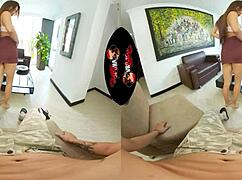 Beautiful latina babe strips slowly, revealing big tits, then intensely fucks in vr reality