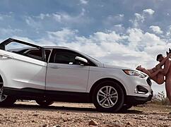 Risky roadside sex with hot naked blonde