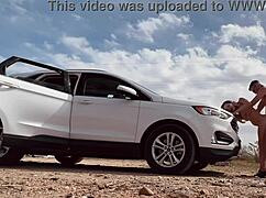 Risky roadside sex with hot naked blonde