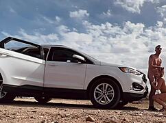 Risky roadside sex with hot naked blonde