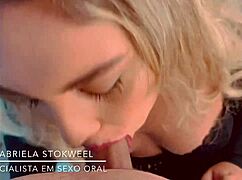 Gabriela Stokweel shoots milk jets on the blonde's face, and you can schedule with her.