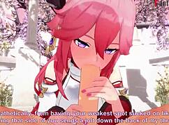 Yae Miko from Genshin Impact sucks in POV hentai promo, full fantasy scene with 3D animation
