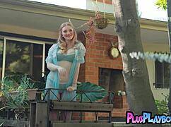 Busty redhead maya kendrick poses naked in garden lingerie