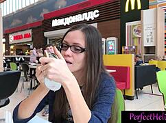 Hot girl gives public blowjob to stranger at resort