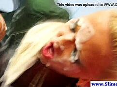 She gets bukkake from gloryhole