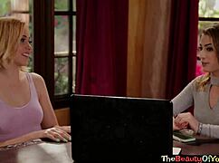 Tiny 18yo Beauty Gets Her Shaved Pussy Finger Fucked in Glamorous Threesome