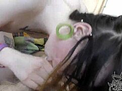 18 Year Old Goth Girl Andy Teen Sucks with Pierced Cum-Covered Tits