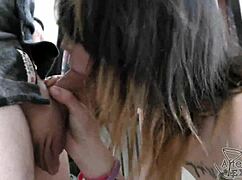 18 Year Old Goth Girl Andy Teen Sucks with Pierced Cum-Covered Tits