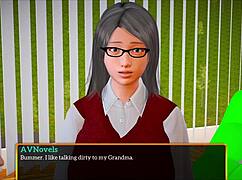 In my new family, the teen plays an erotic game with the milf