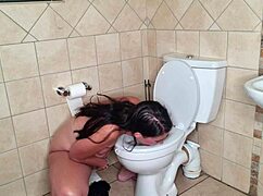i'm getting a clit orgasm while licking the toilet and flushing my face in it