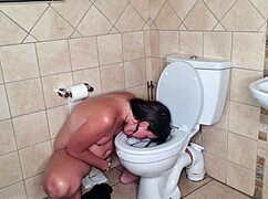 i'm getting a clit orgasm while licking the toilet and flushing my face in it