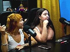 latina brazilian redhead flora vip gets sensual in podcast interview, showing breasts and cock