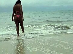 Latina milf meets two african swingers on beach for sex