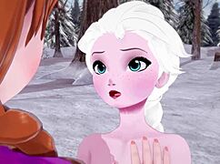 Anna warms Elsa's pussy in lesbian frozen