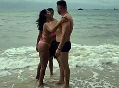 Latina milf meets two african swingers on beach for sex