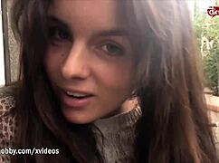 Teen 18+ brunette's dirty hobby: quick blowjob, creamy facial