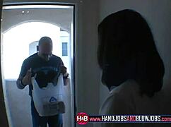 A beautiful woman with a golden hair undresses and gives a blow job to a big cock